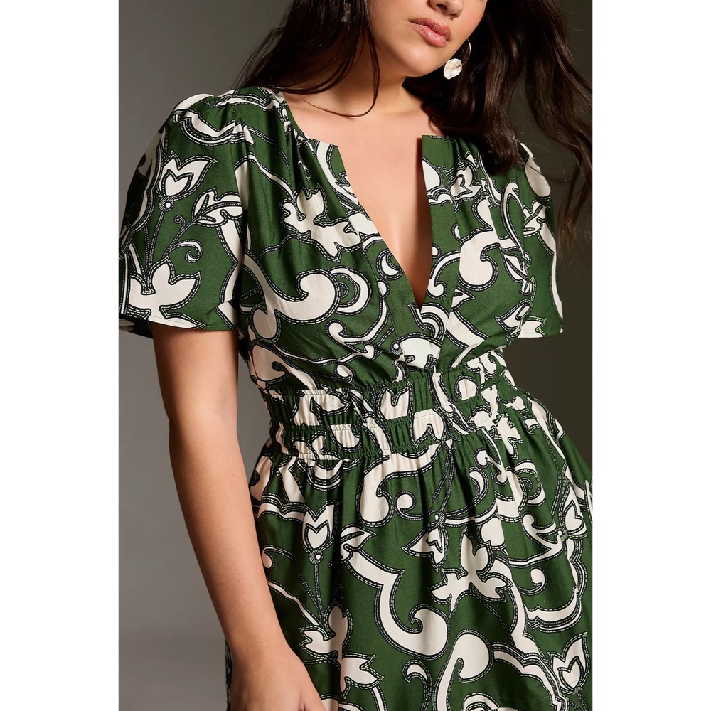 Anthropologie Somerset Maxi Dress Green White Cotton 1X Plus Size - Picture 4 of 13